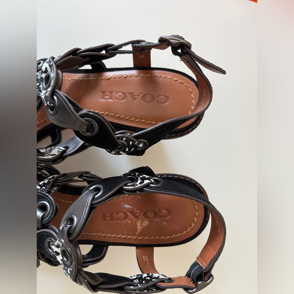 Coach MH Sandal Cll MXM Black Dress Sandals Black Mid Heel Shoes 7B Summer - Picture 5 of 13